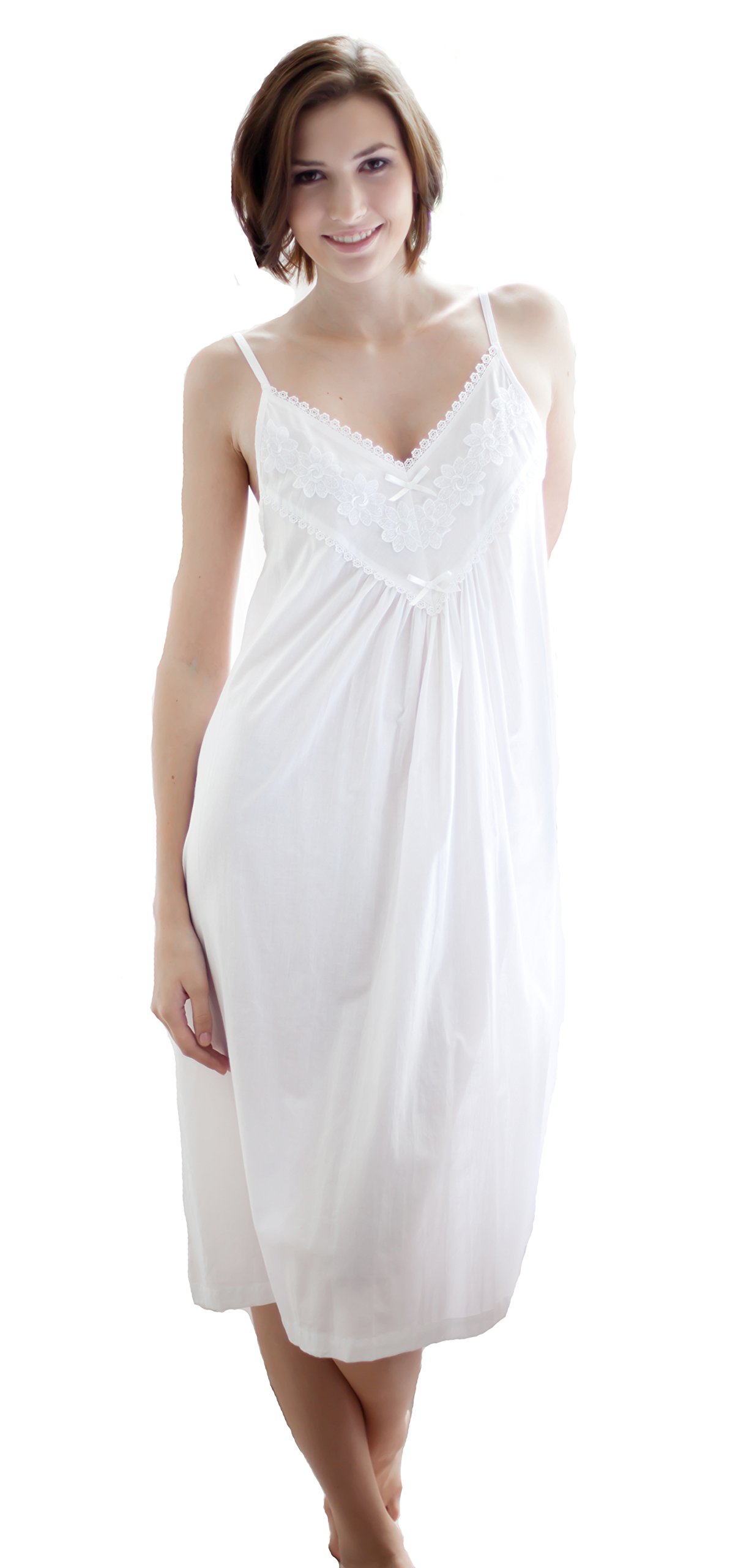 Ladies White Cotton Nightdress Cottonreal 'Helga' 100% Cotton Lawn Strappy Nightie Nighty XS-XXL