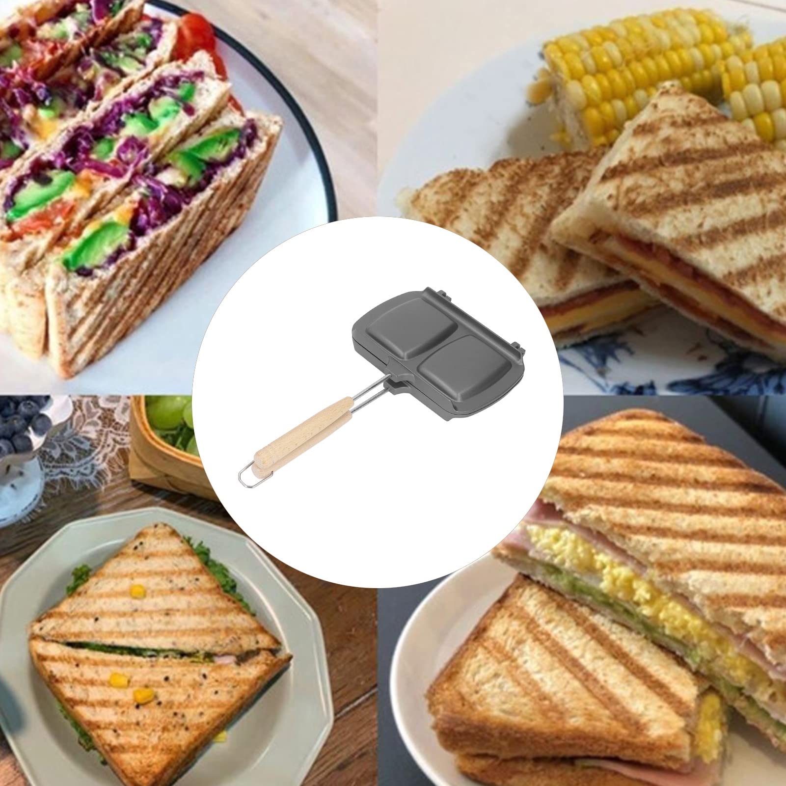 TANGLI Paninaro, Padella Antiaderente Staccabile in Lega di Alluminio A Doppia Faccia, Colazione Panini Press Grill Pan per Bistecca Uovo Formaggio, Ferro da Stiro per Il Campeggio