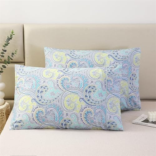 URBONUR Juego de 2 fundas de almohada de 100 % algodón tamaño Queen con estampado bohemio bohemio, fundas de almohada suaves y transpirables, fundas