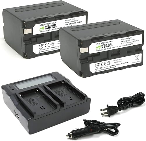Miniatura 1 de Wasabi Power Batería (paquete de 2) y cargador dual para Sony NP-F950, NP-F960, NP-F970, NP-F975 (Serie L)