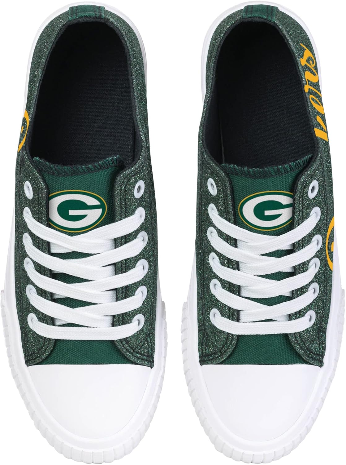 FOCO Womens NFL Team Logo Ladies Fashion Color Glitter Low Top Canvas Sneakers Shoes