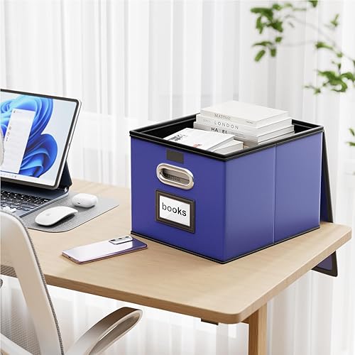 Vista 276 de Huolewa Caja organizadora de archivos con tapa, organizador de carpetas de archivos plegable para almacenamiento de documentos de oficina, caja