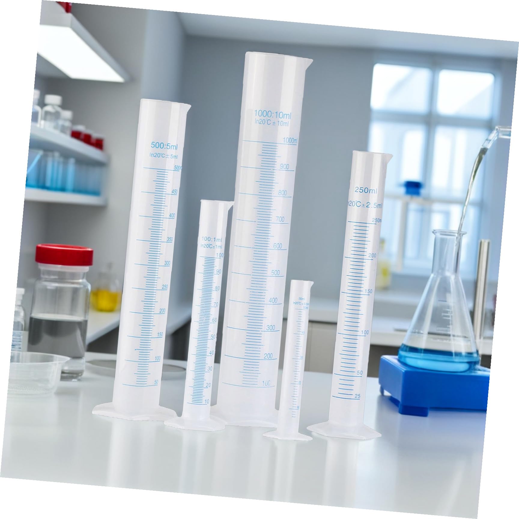 5Piezas Cilindros Medidores de Plástico Graduados de Laboratorio Tubos de Medición con Escala Experimentos Científicos y Precisión Mediciones