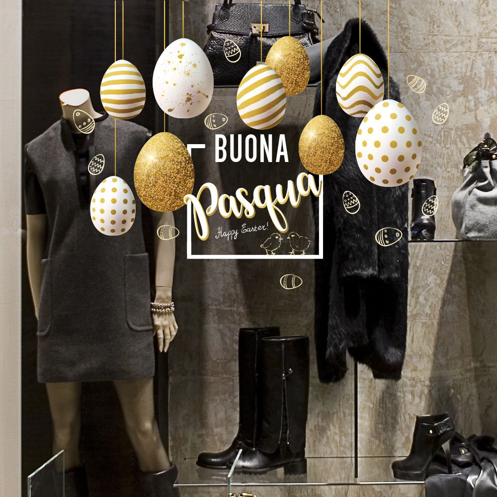 Vetrofania Pasqua Multilingua CRPQ0007-LG - Adesivo Vetrina Riutilizzabile, Senza Colla, Cristal Kina - Foto 7