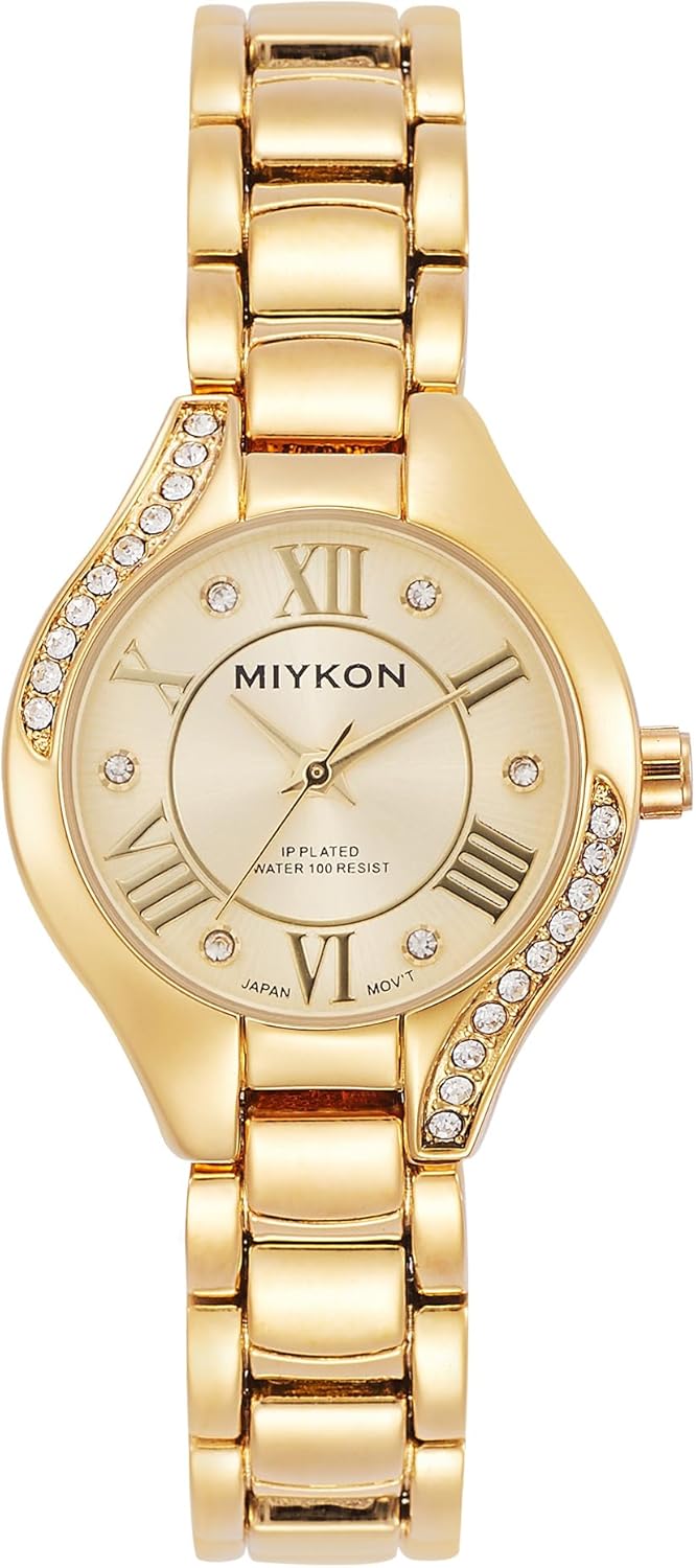 Miykon Silver and Gold Watches for Women | Small Dainty Womens Watch with Genuine Crystals | Ion Polished Women's Jewelry Bracelet, Scratch Resistant Glass, Japanese Quartz, 100ft Water Resistant
