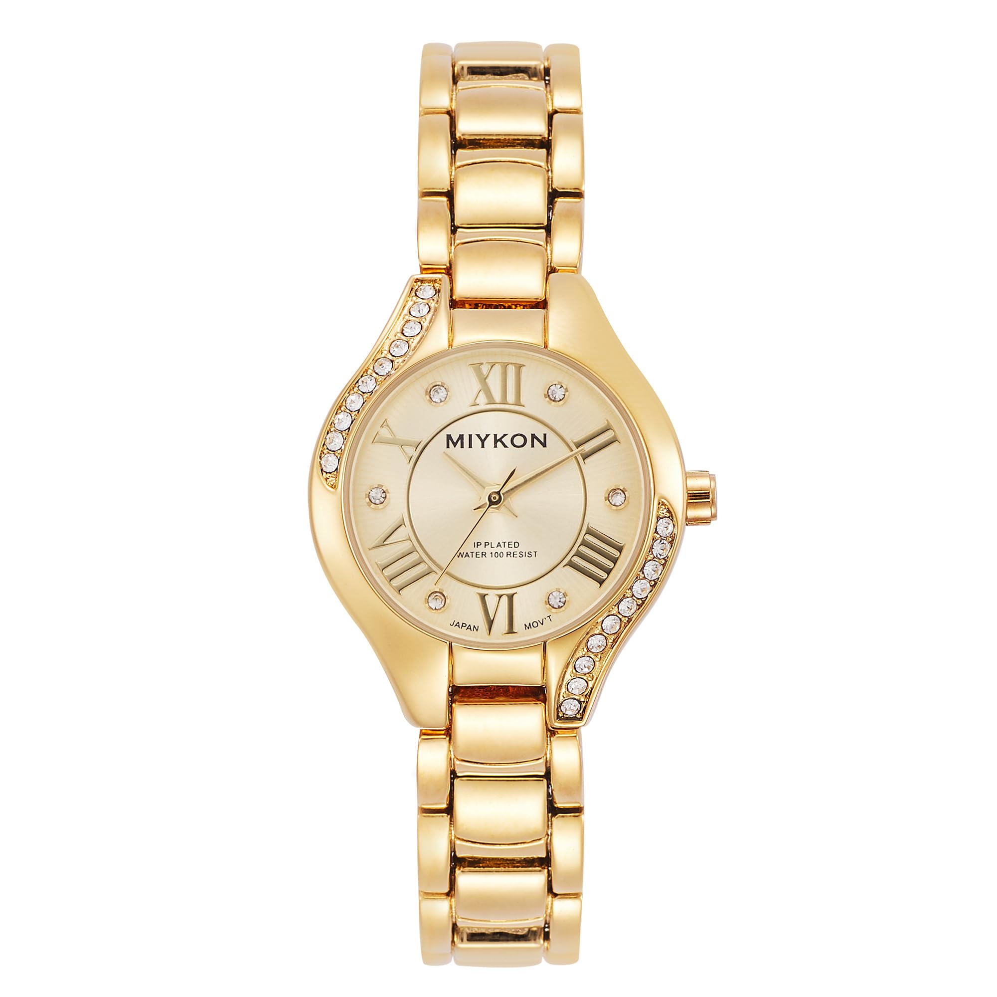 Miykon Relojes de plata y oro para mujer, pequeño y delicado reloj para mujer con cristales auténticos, pulsera de joyería para mujer pulida con iones, vidrio resistente a los arañazos, cuarzo japonés