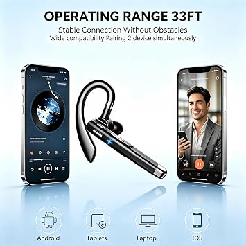 Hsility Bluetooth Headset For Cell Phones 180Hrs Standby Time With LED Charging Case 270 Degrees Rotatable Mic Hands Free Touch Control and Bluetooth 5.1 Version