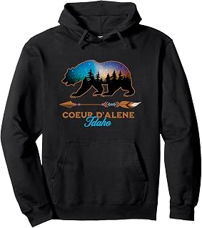 Coeur d'Alene Idaho Bear Starry Night Travel Souvenir Pullover Hoodie