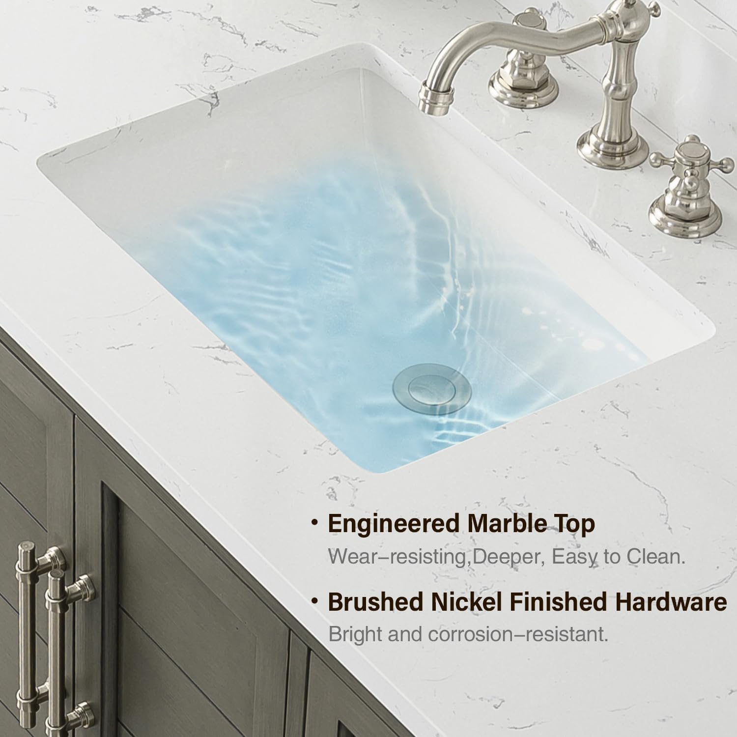 Vanity Art 48 Inch Single Bathroom Vanity With Ceramic Sink and Engineered Marble Top | Undermount Rectangular Cabinet, Soft Closing Doors, Dovetailed Drawers, No Mirror VA5048-SG