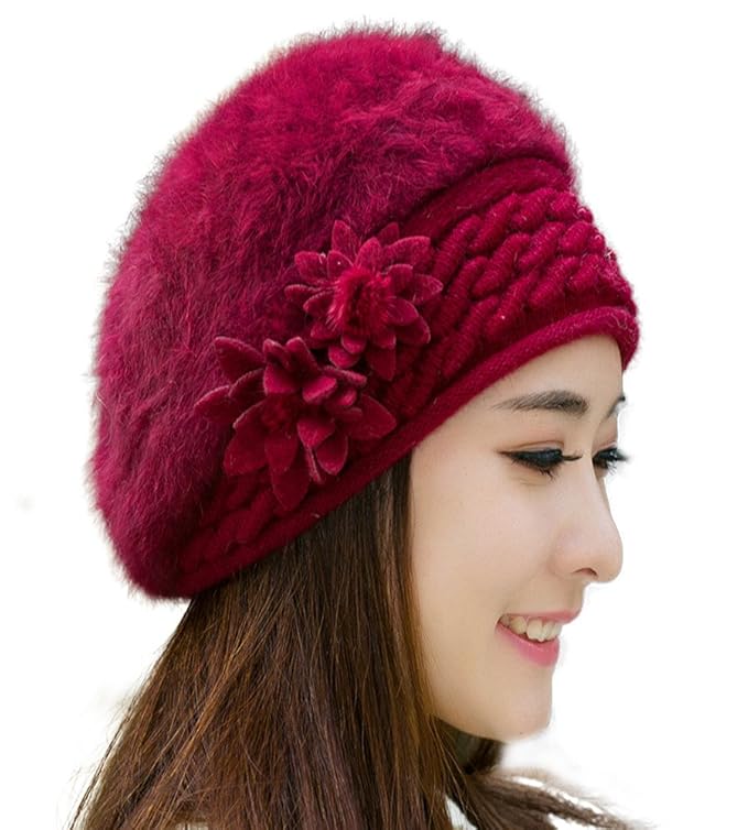 iSWEVEN Womens Synthetic Beanie (Pack of 1) (1058b_Wine Red_Free Size)