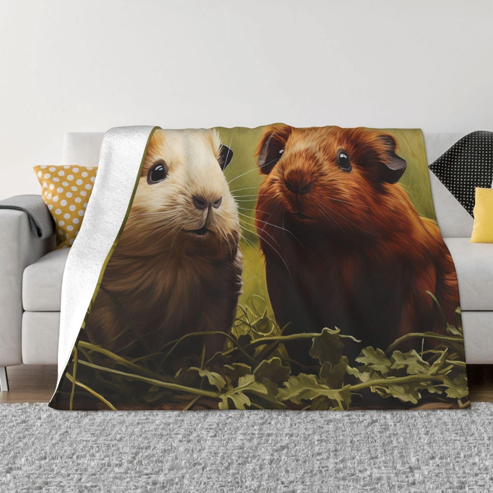 Throw Blanket for Couch Ultra-Soft Micro Fleece Blankets Guinea Pig on the Grass Blanket Warm Cozy Thick Throws Lightweight Flannel Fuzzy Blankets for Bed Sofa Home Decor All Season 60"x50"