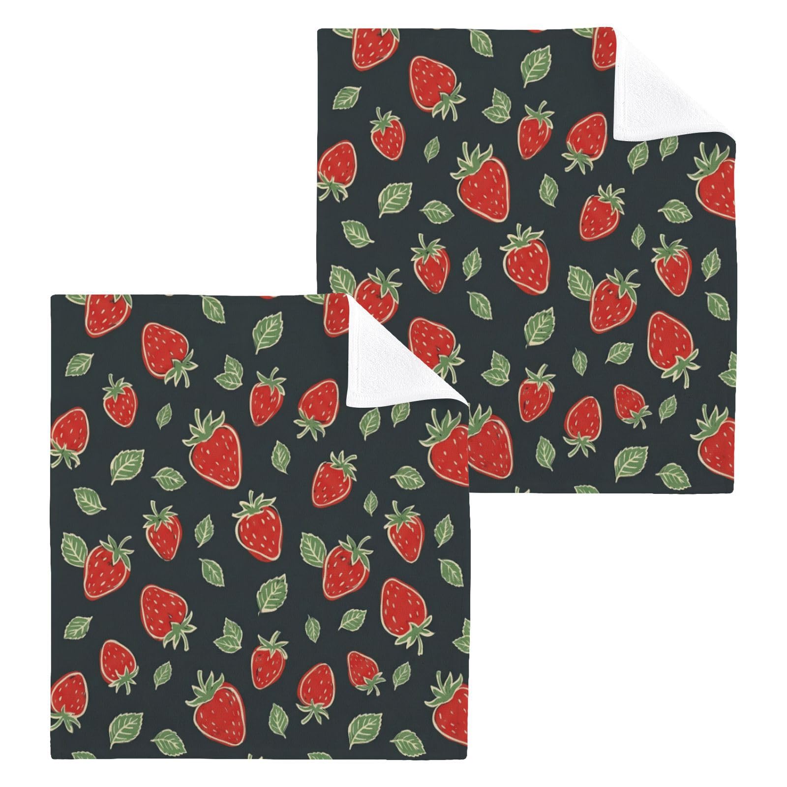 BOESI Retro Strawberry Leaf 12x12in Cotton Washcloth,Face Towel