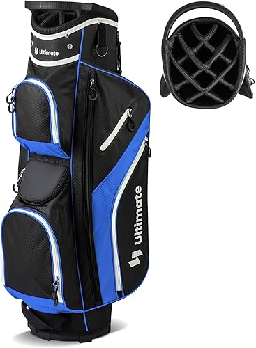 Goplus Bolsa de carrito de golf con divisores superiores de 14 vías, bolsa de carrito de golf con 9 bolsillos con cremallera, bolsa refrigeradora,