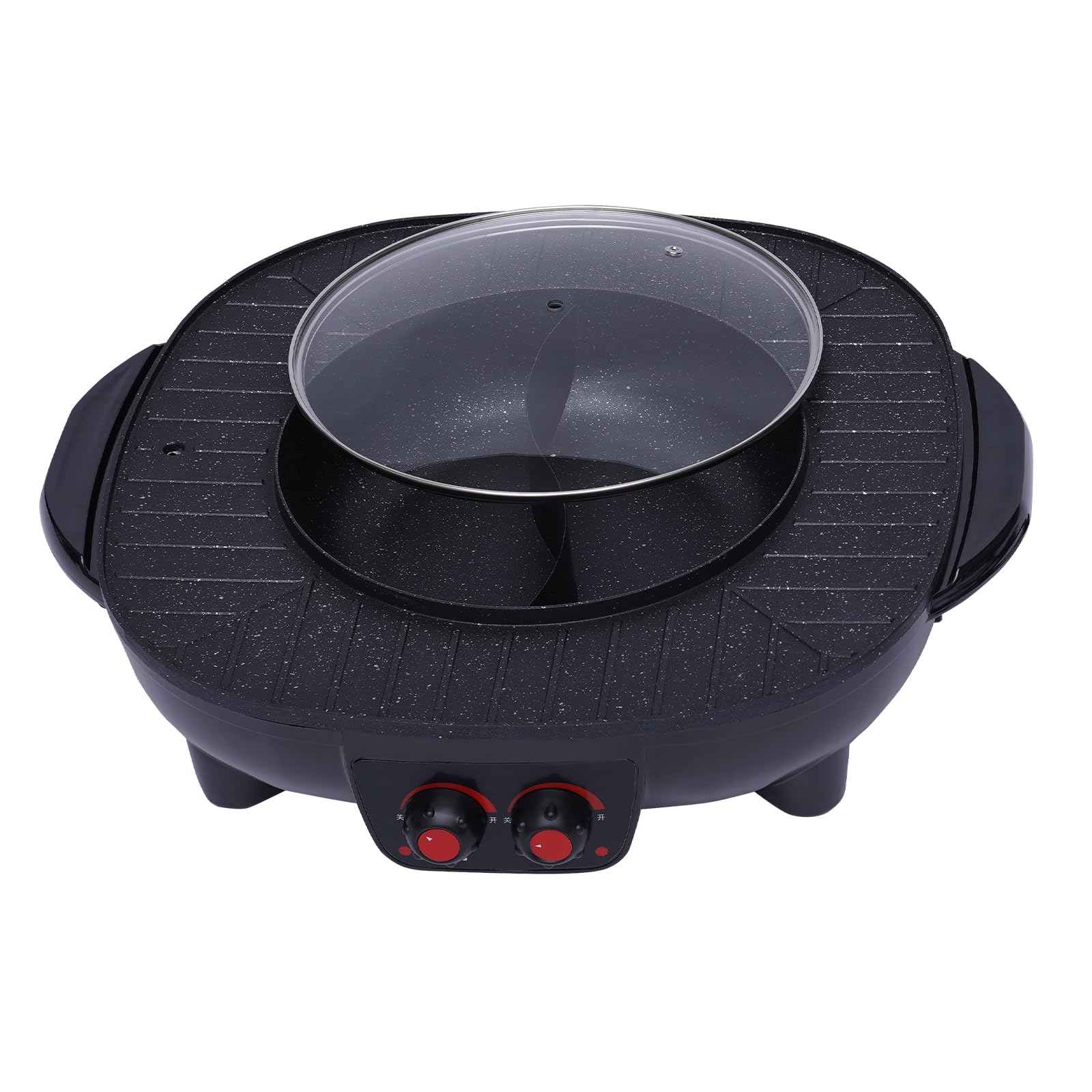 Pot de Fondue Party Food et Gril de Table Électrique Hot Pot et Gril Électrique 2 en 1 - Gril BBQ Coréen Électrique d'Indoor - Barbecue - Fondue - Raclette Pour 5-6 Personnes - 220V - 2000W