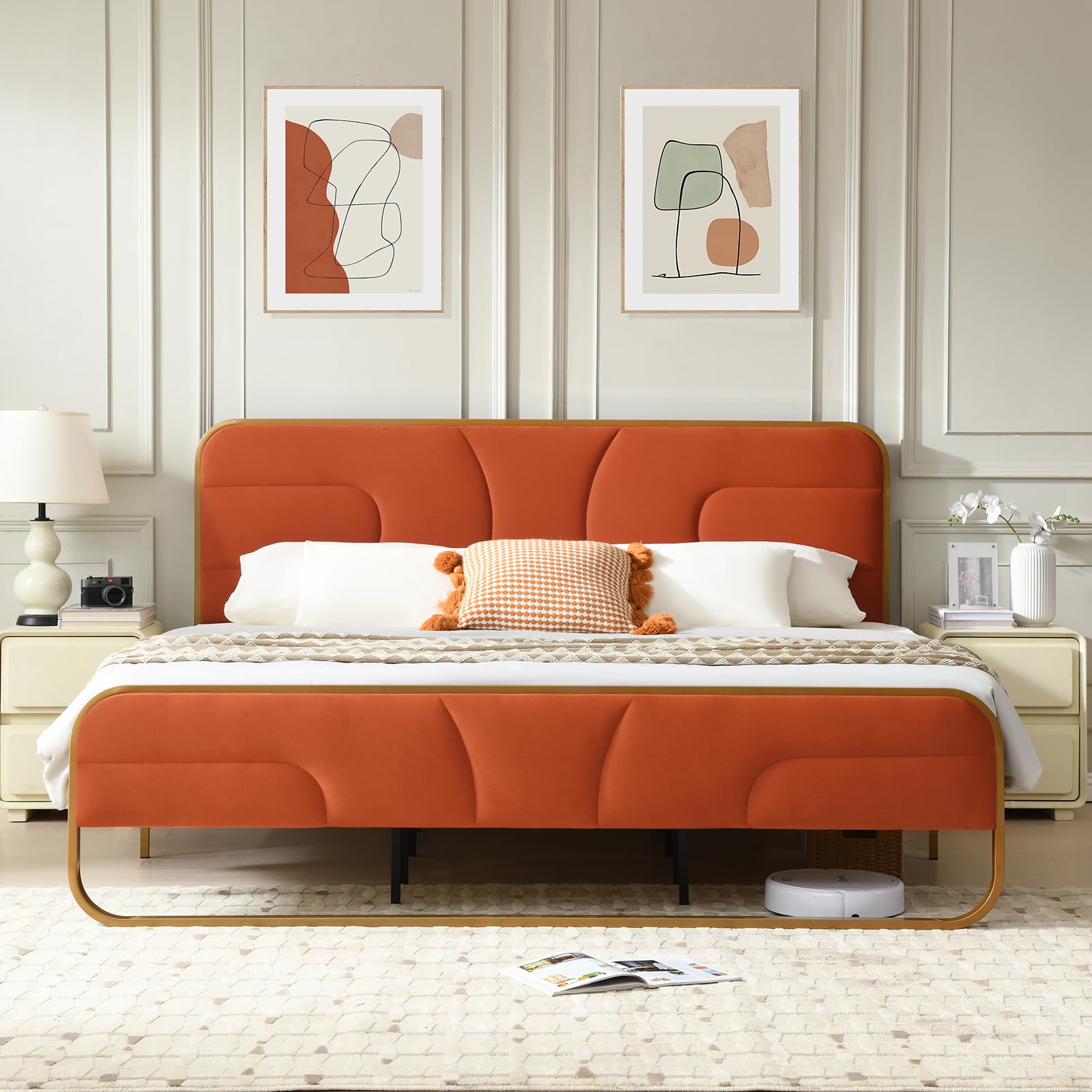 Amazon.com: VELOCAVA King Size Velvet Upholstered Platform Bed