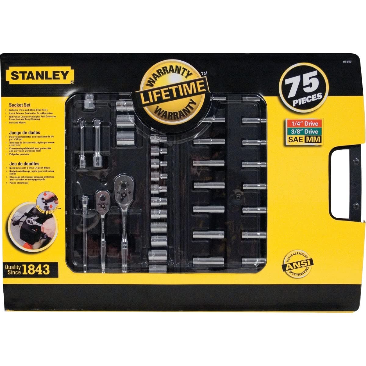 Stanley 96-010 75-Piece Mechanics Tool Set - Hand Tool Sets