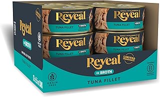 Reveal Natural Wet Canned Cat Food, Limited and Natural Ingredients, Grain Free, High Protein with No Artificial Additives, Tuna Fillet in Broth (12 x 5.5 oz Cans)