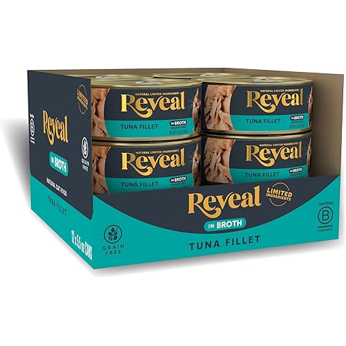 Reveal Natural Wet Canned Cat Food, Limited and Natural Ingredients, Grain Free, High Protein with No Artificial Additives, Tuna Fillet in Broth (12 x 5.5 oz Cans)