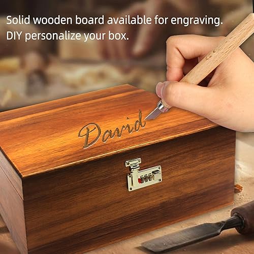 Miniatura 5 de Large Wooden Box with Hinged Lid with Combination Lock,Wood Storage Box Decorative Lockable Chest for Keepsakes, Valuables, Accessories, Treasured