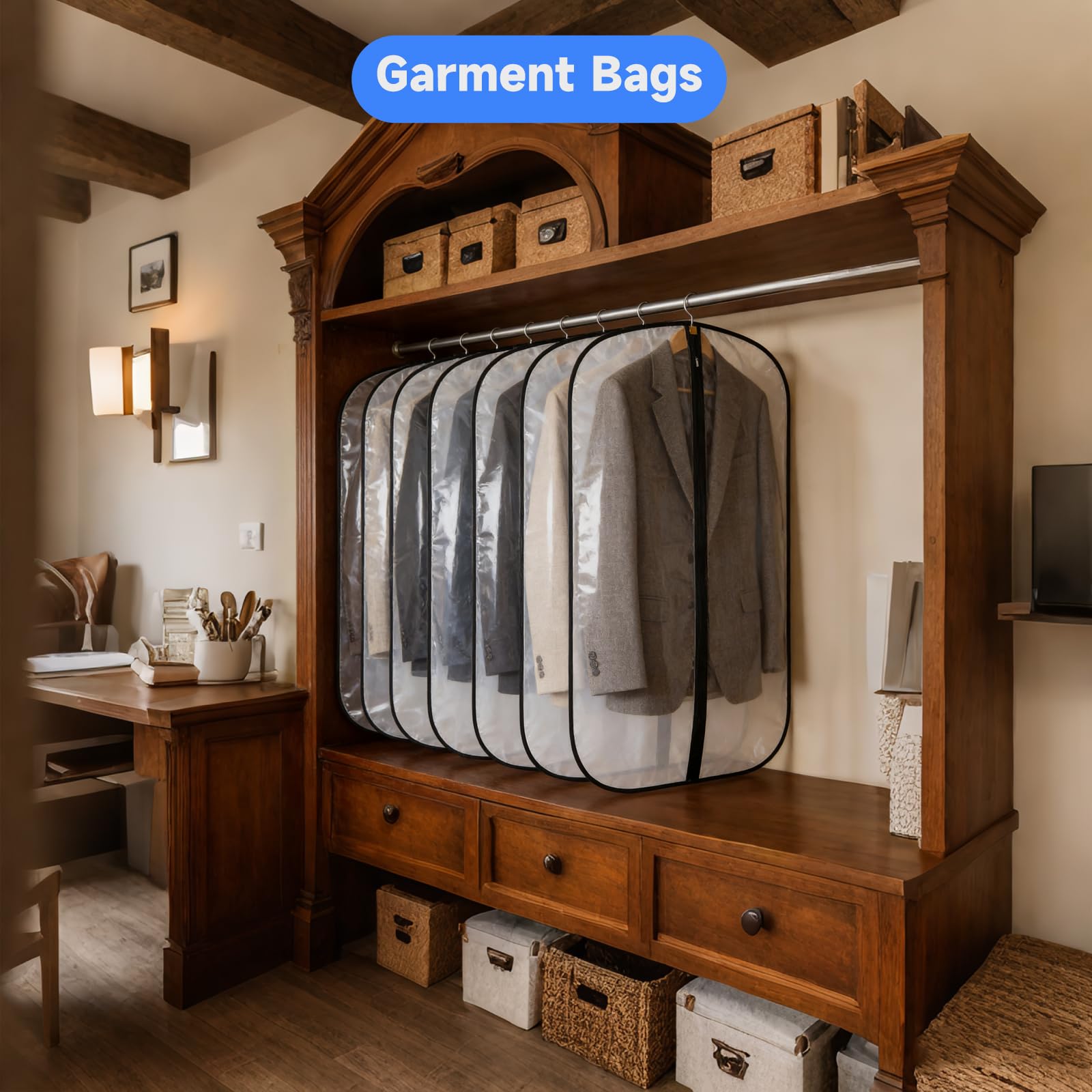 12 Fundas de Ropa, Bolsas Guardar Prendas Antipolvo Impermeables para Trajes, Vestidos, Camisas de Noche, Fundas Ropa Armario Transparente, Bolsas para Prendas a Prueba de Polillas — view 7