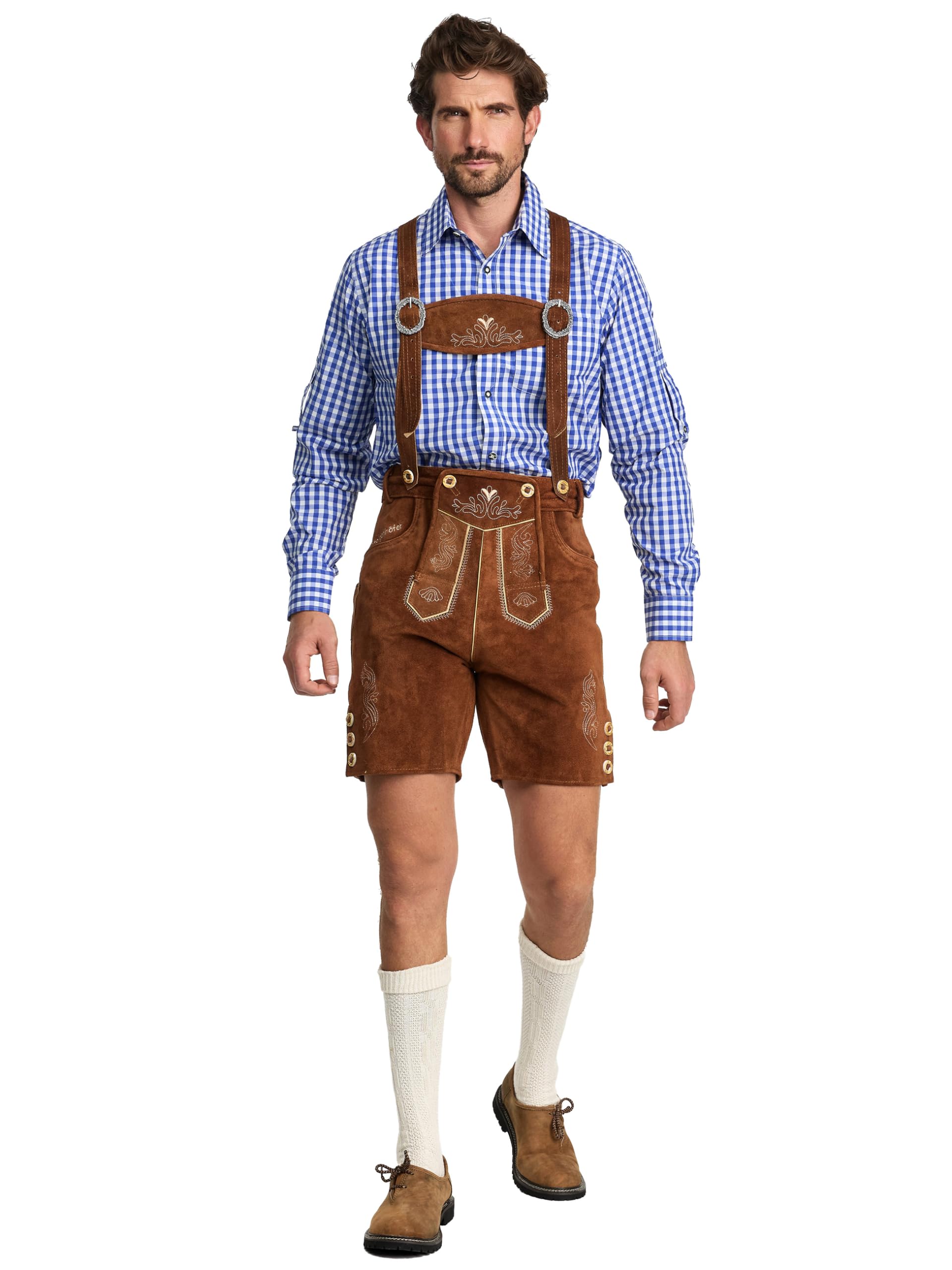 STEIGENHÖFER Lederhose Herren Tracht kurz - Anton - Trachtenhose mit Trägern - 100% Rindsleder - Traditionelle Echtlederhose - Ideal für Dein Oktoberfest Herren Outfit