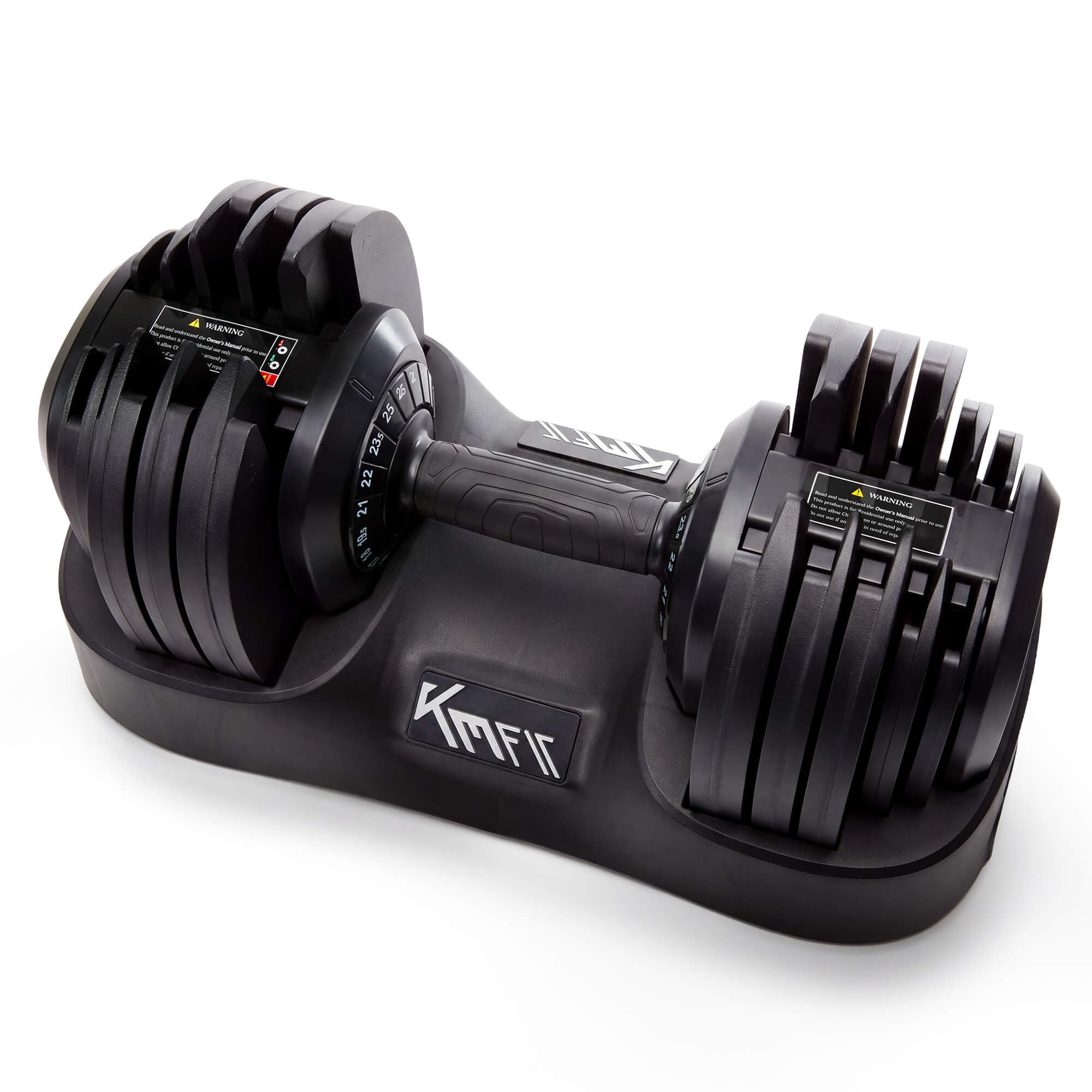 KM-Fit Regulowany hantel 25 kg pojedynczy, 18 poziomów, siłownia domowa | 2,5–25 kg z regulacją jedną ręką, systemem Stop-Lock, ciężarami z żeliwa i bazą