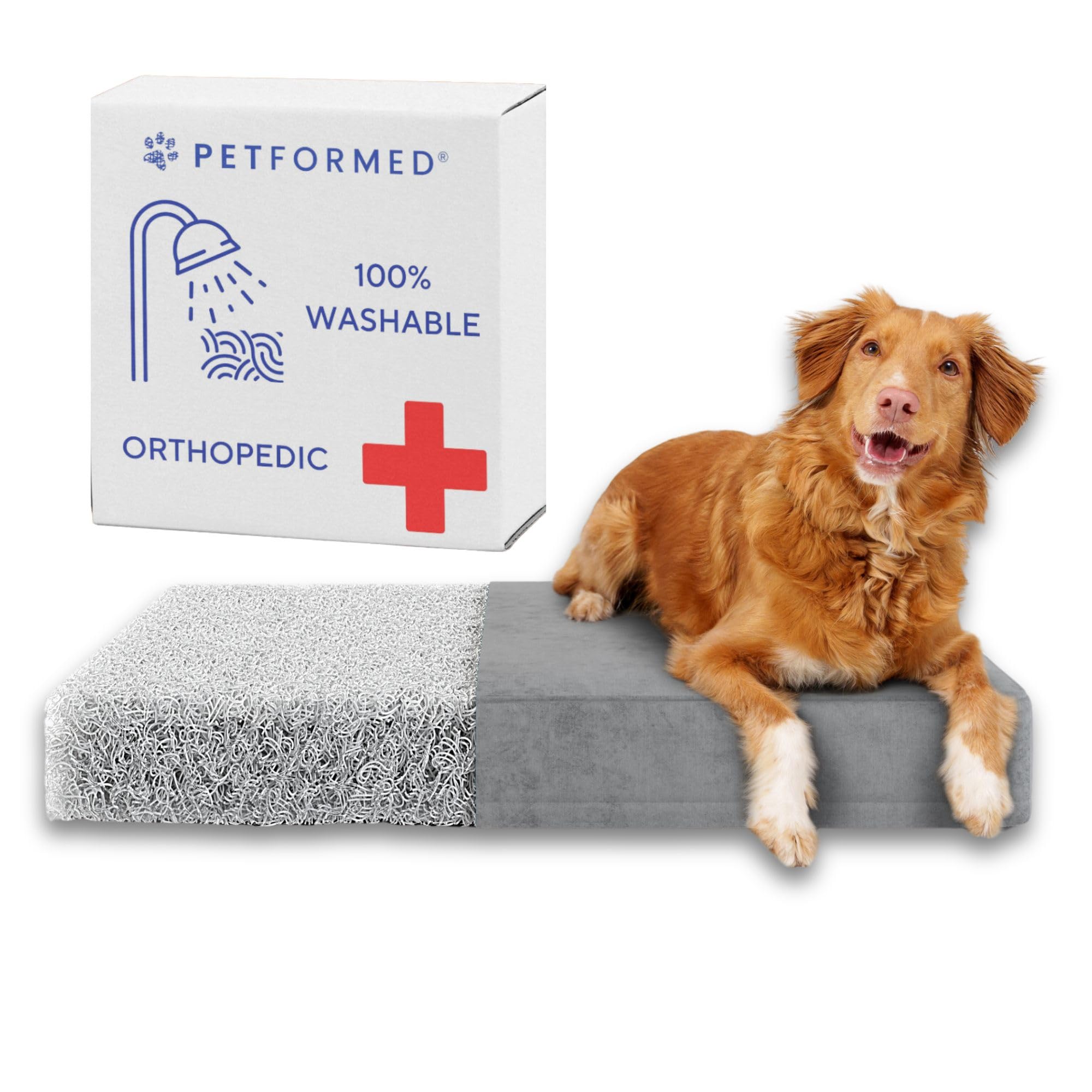 Petformed Cama Ortopédica para Perro OXYMESH 120 x 71 cm – Alfombra para Perro Cojín Lavable – Colchón Impermeable, Desenfundable Antialérgico y Antibacteriano: Gris