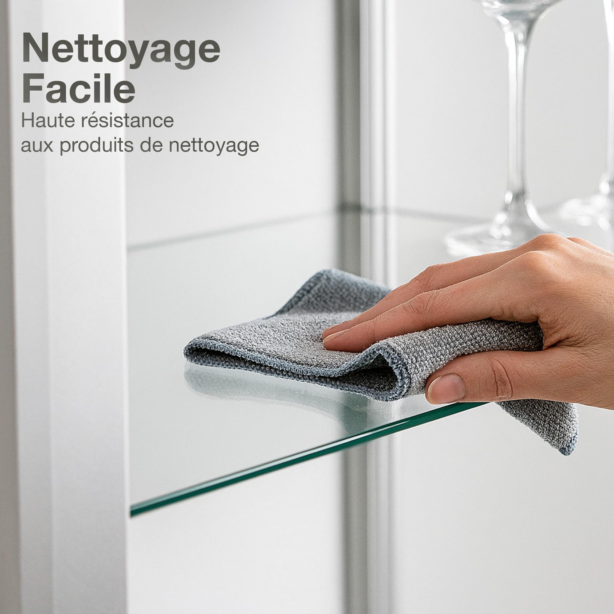 Lot de 4 étagères en Verre 625x236x4 mm Transparentes, avec Supports de 5 mm et Capuchons - Fabriqué en Allemagne - Étagères pour vitrines à 2 Portes - Extension d'étagères en Verre