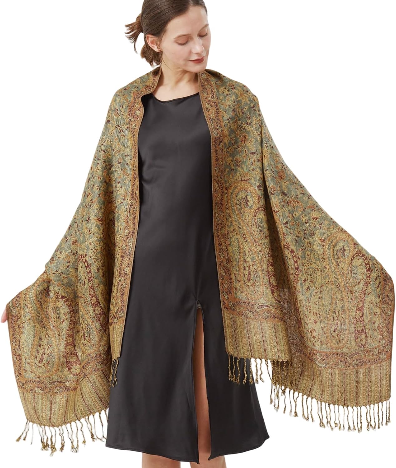 Reversible Paisley Pashmina Rave Scarf Shawl-Soft Silky Pashmina Wraps for Women Evening Dresses