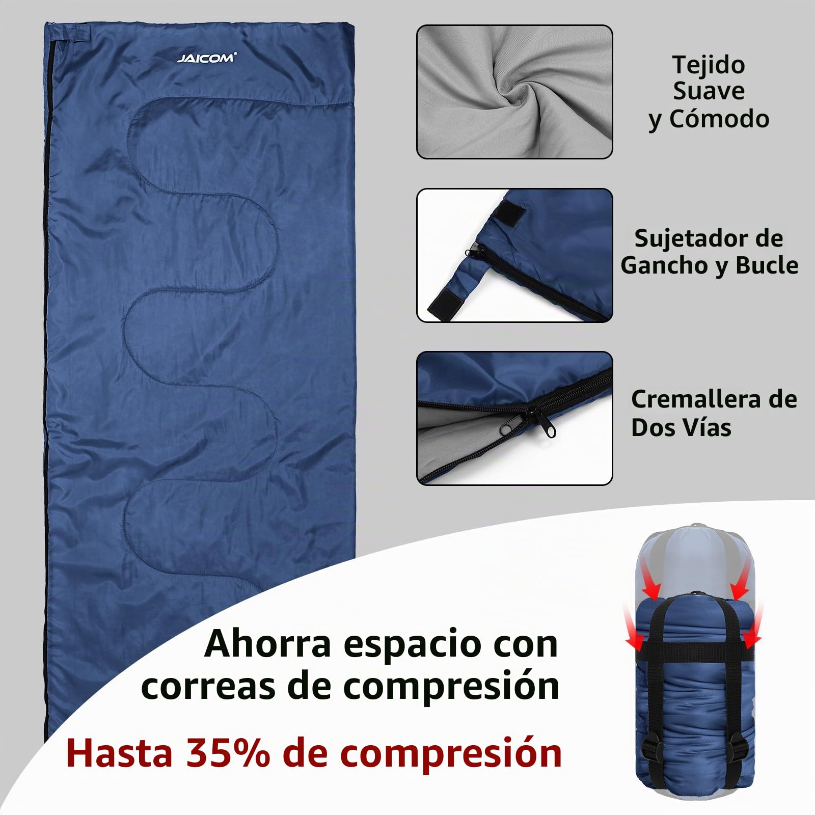 JAICOM Saco de Dormir Ultraligero - Saco Dormir para Niños Adultos en 3 Estaciones, con Bolsa Comprimida, Fácil de Llevar, Adecuado para Camping, Senderismo, Interior y Exterior