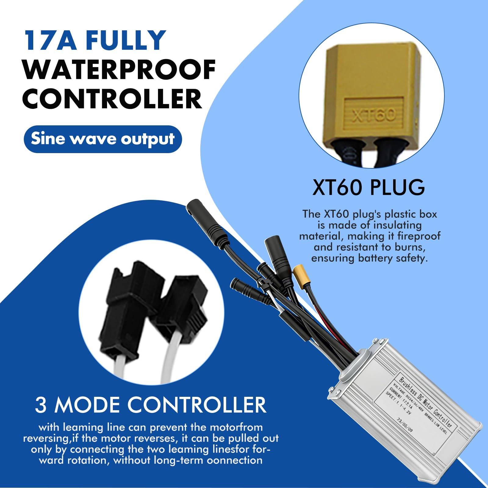 Controller Senza spazzole per Motore, modalità Tripla 17 A, DC 24 V, 36 V, 48 V, in Alluminio, per Scooter elettrici, 250 W