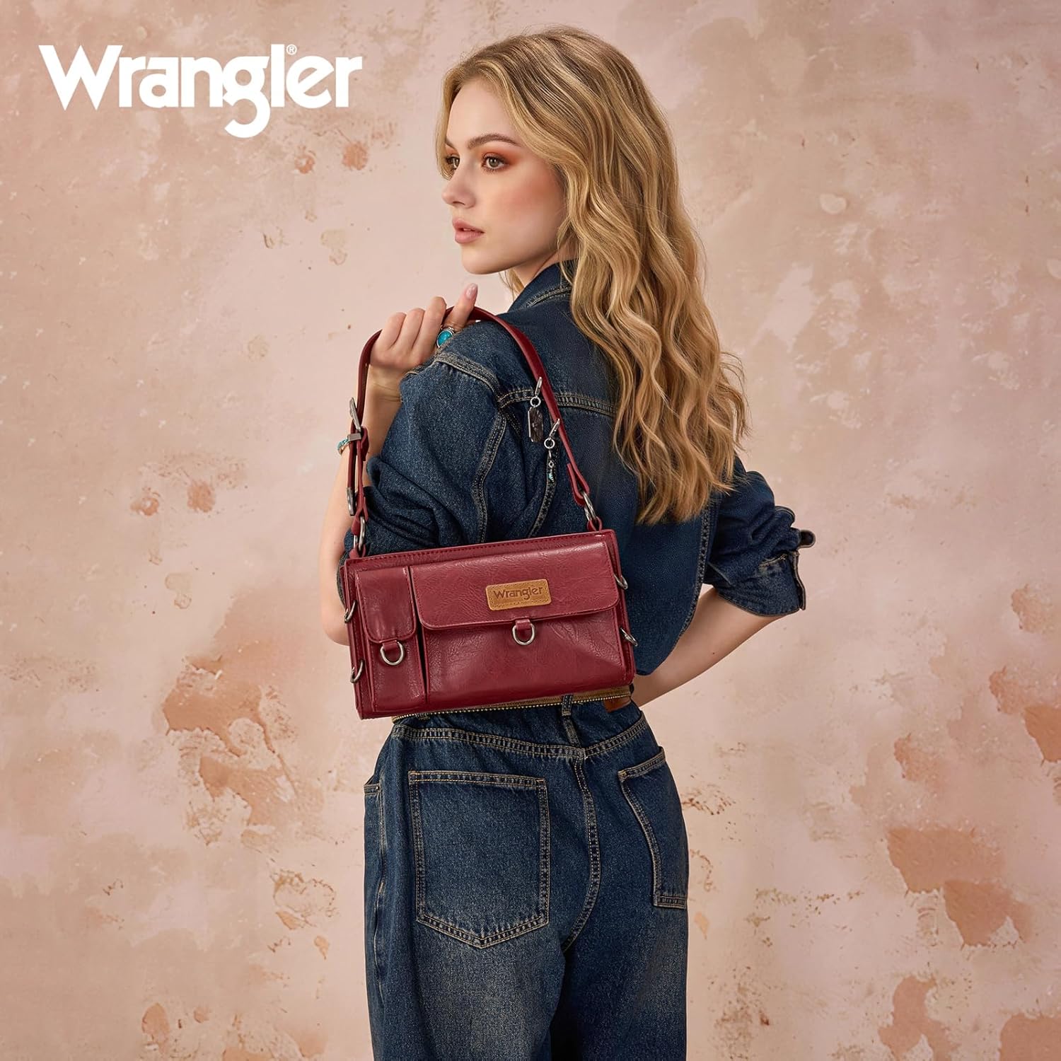 Wrangler Y2K Purse Small Shoulder Bag for Women with Western Detachable Charms & Multiple Pockets - Image 2