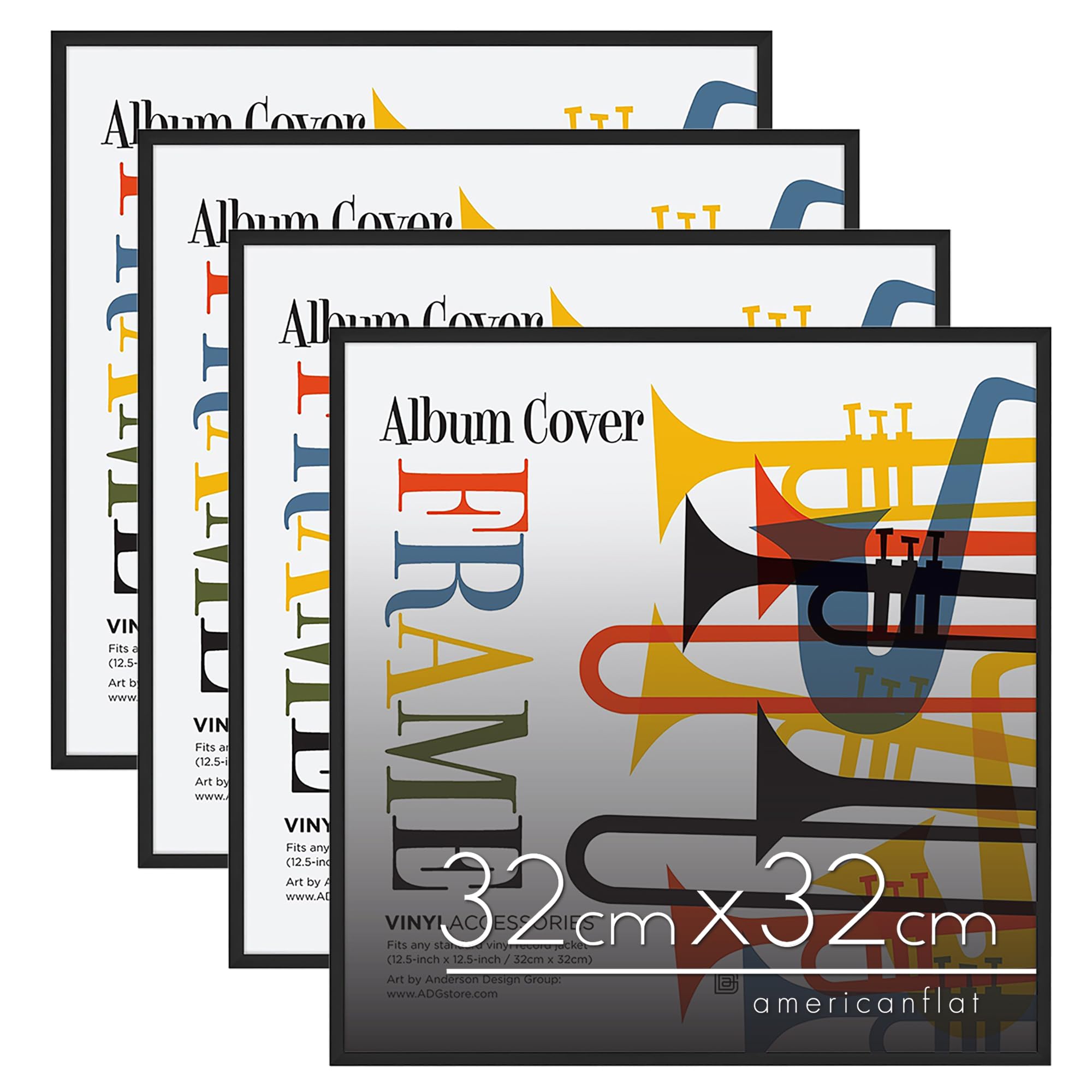 Cadre album vinyle 32x32 noir en alu pour exposition murale de disques - 4 pièces