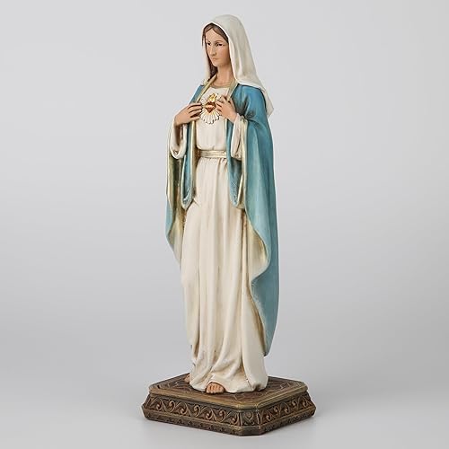 Miniatura 5 de Estatua de María de corazón inmaculado católico de BC, 10 pulgadas de alto, figura de la Virgen María para altar, santa madre con soporte para