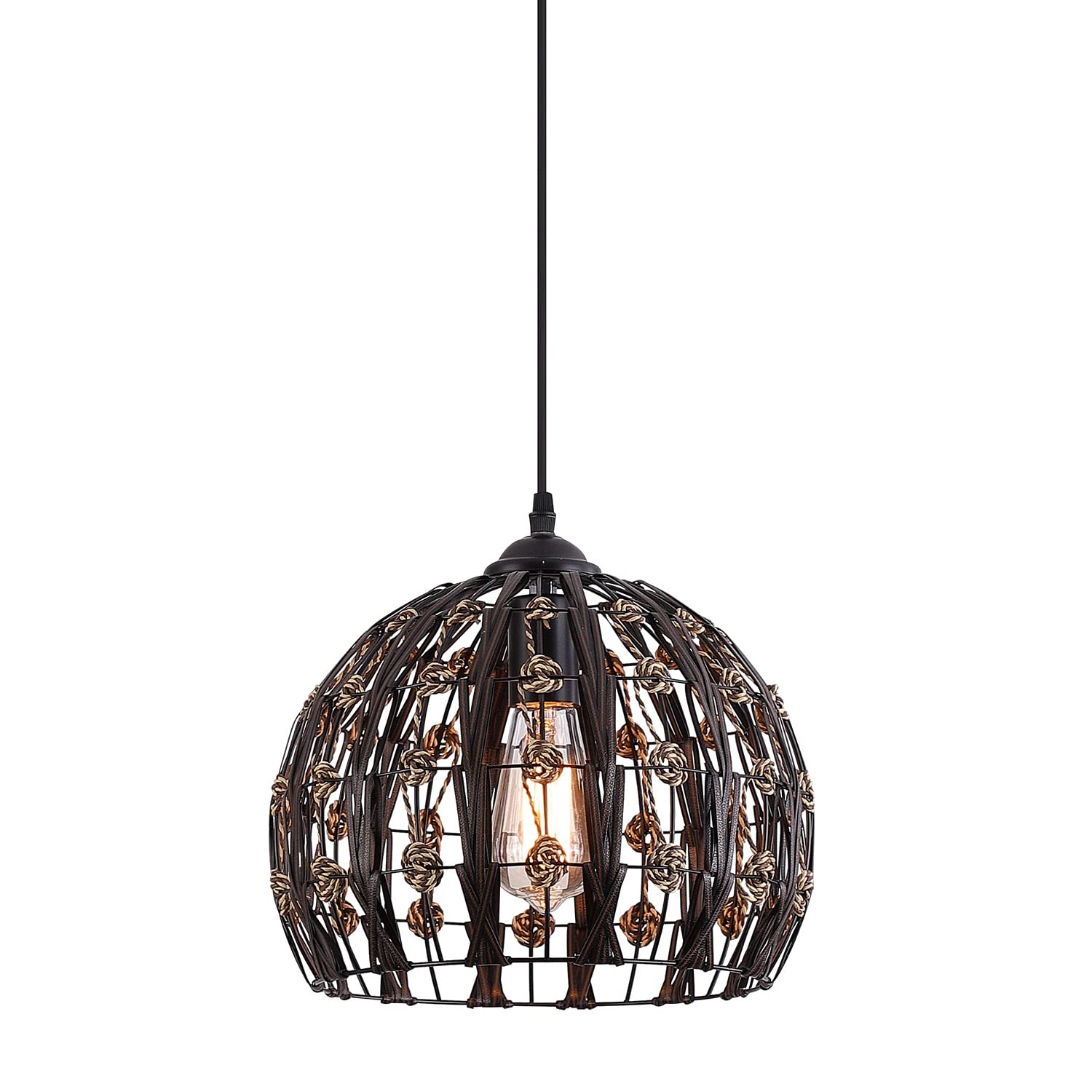 Buy Rustic Industrial Rattan Pendant Light, OneLight Adjustable