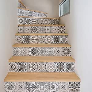 Selbstklebende Treppen Fliesen - 6 Streifen à 15x105cm Azulejos Design