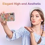 EYZUTAK Cas pour iPhone 16, Tableau coloré Retro Laser imprimé fleurs motif brillant Cute Curly Wave Edge Exquise couverture de téléphone Stylish durable TPU Housse de protection pour les femmes-vertes
