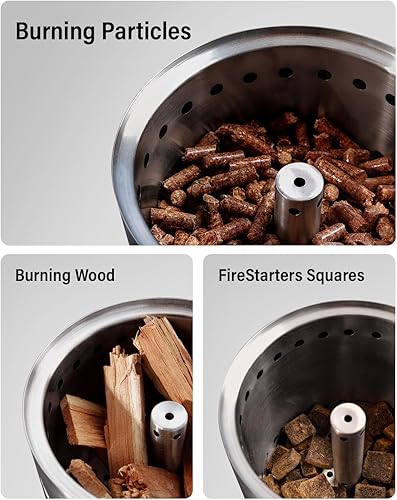 Miniatura 12 de YEFU Fogata de mesa de 9.7 x 7.1 pulgadas, estufa de campamento de bajo humo para exteriores y patio, alimentada por pellets o madera, fogata de Azul