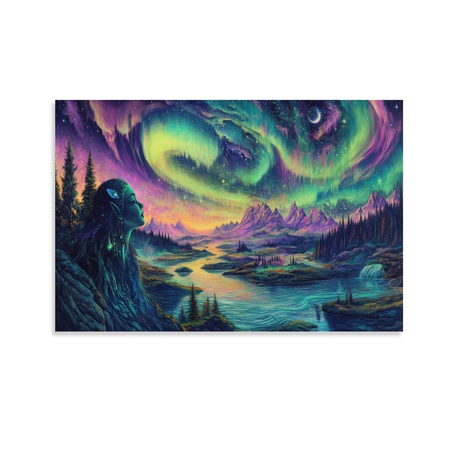 YYVKPMLXC Wall Art Painting Aurora Canvas Prints Art Natural Landscape Canvas Prints Wall Art Modern Stretched Decor by Paintings Ready To Hang for Home Decor 08x12inch(20x30cm)
