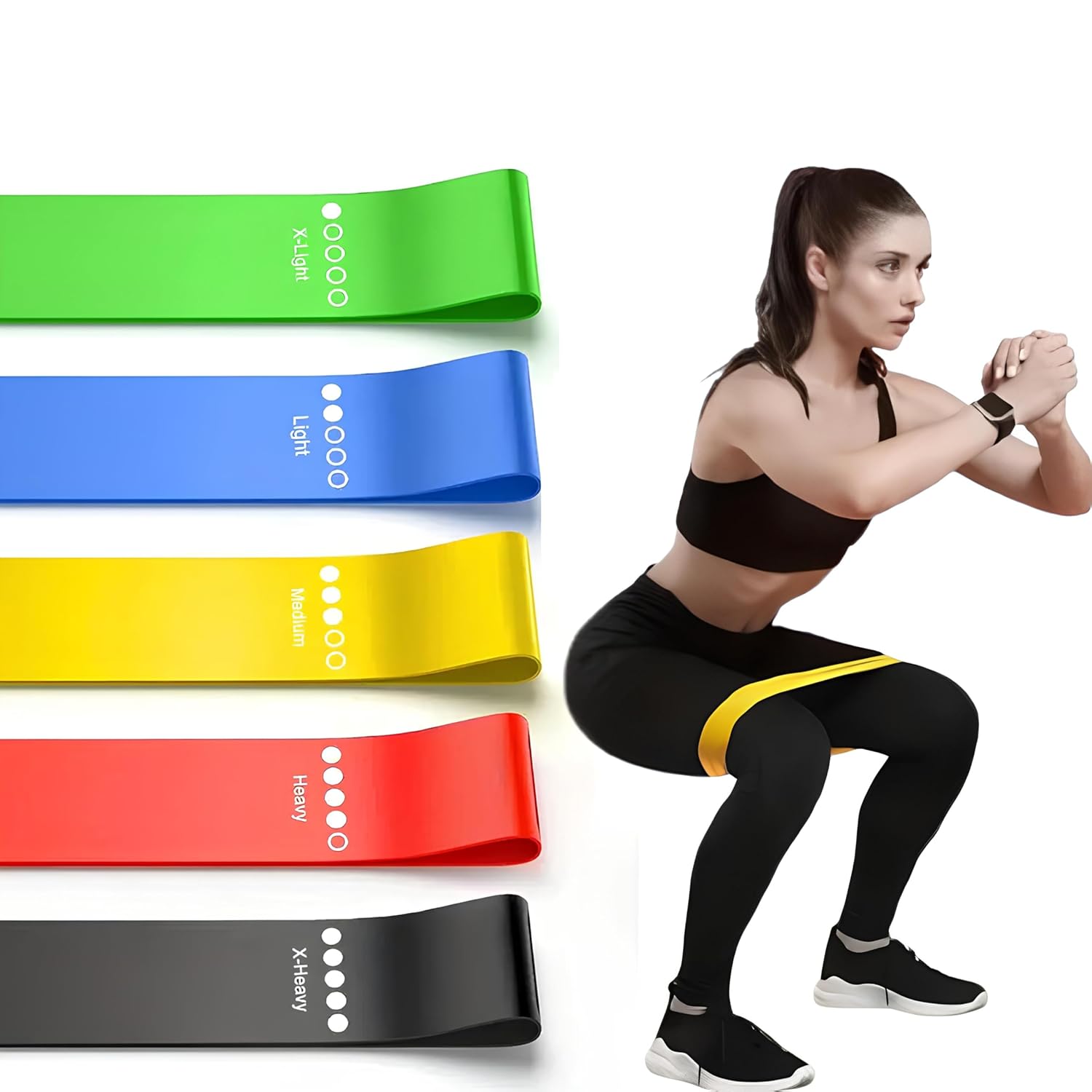 PulGos Heavy Resistance Bands for Workout & Fitness – Premium Elastic Bands for Muscle Stretching, Strength Training, Yoga, Pilates, Physical Therapy & Full Body Exercise – Set of 5 Levels