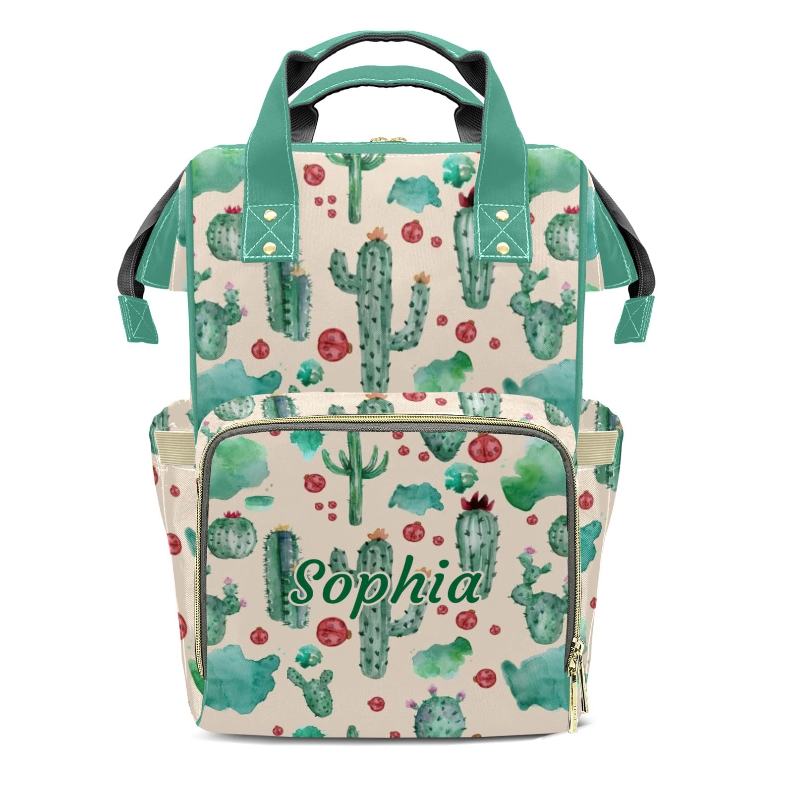 Cactus Green Mommy Bag for Baby Girl Custom Diaper Bag Backpack Waterproof Multi-Function Travel Camping Picnic Diaper Carrying Bag