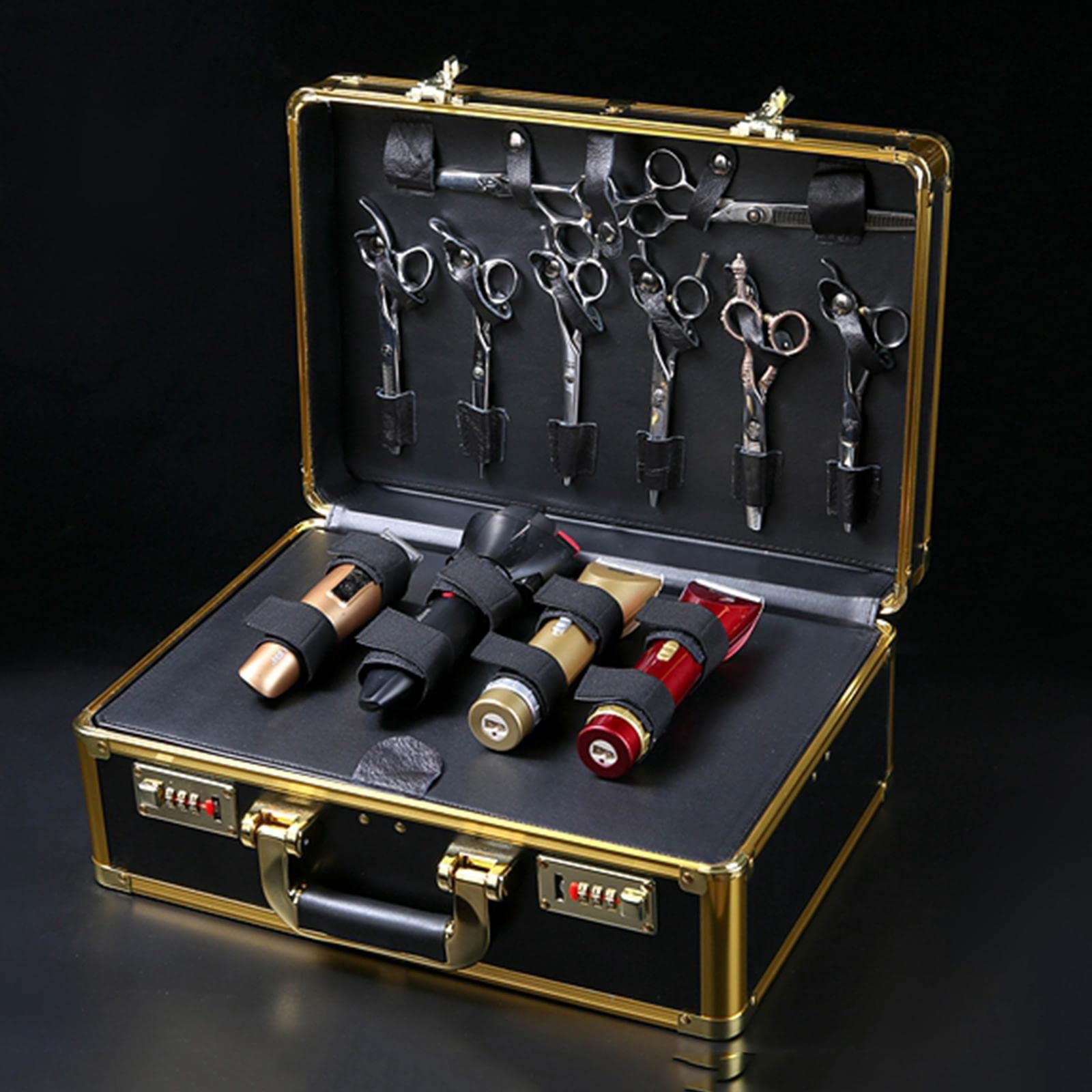 Valigetta per Barbiere Porta Attrezzi Da Viaggio Organizer Professionale Box Porta Strumenti in Pelle Manico Ergonomico Adatta per Saloni Par, Oro