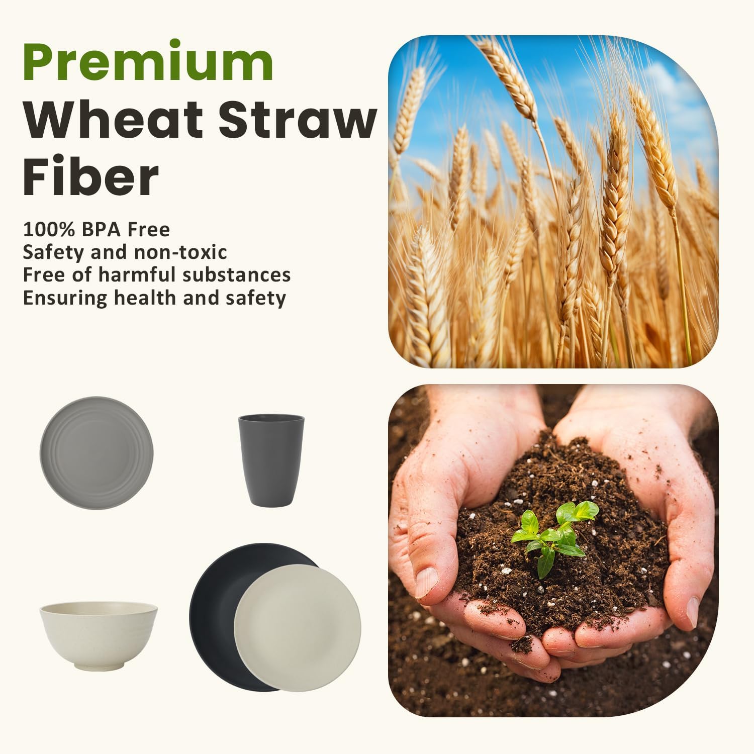 Homienly Kitchen Wheat Straw Dinnerware Set 40 PCS - Dinner Plates, Cereal Bowls, Wheat Straw Cups Set, Microwave and Dishwasher Safe Dishes Set, Unbreakable Dish Set for Party, Outdoor(Grey Stone) 40 PCS Grey Stone image 7 of 8 B0DWX3CNSD