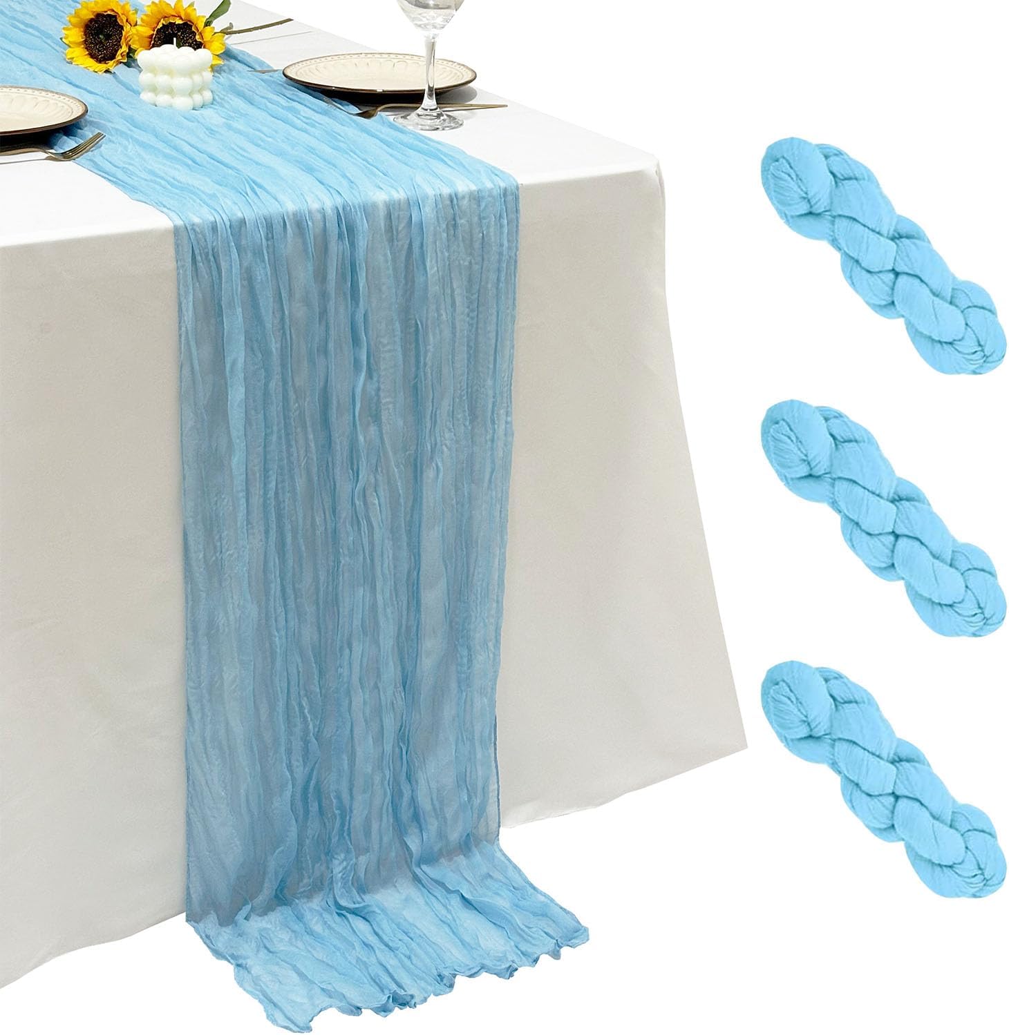 3Pack Royal Blue Cheese Cloth Table Runners,17 x 108 inch Sheer Cheese Cloth Fabric Table Runner Boho Royal Blue Table Runners Bulk for Wedding,Birthday,Party,Holiday,Home Decor