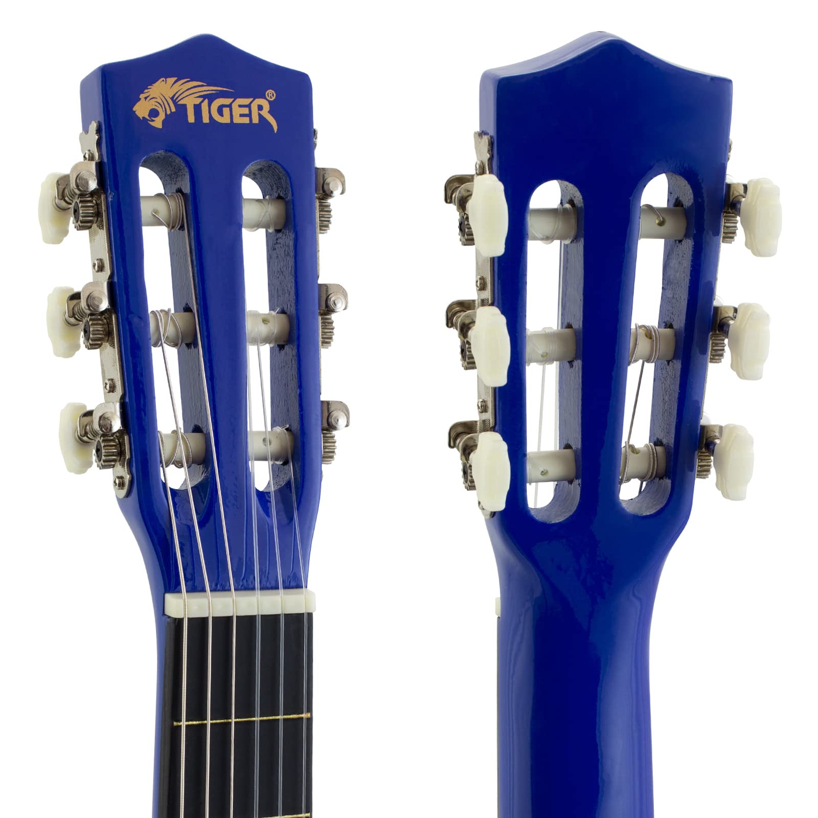 TIGER CLG4-BLTU Guitarra clásica para niños - Pack de guitarra española de tamaño 3/4 Afinador, estuche, púas y cuerdas de repuesto - Pack de guitarra escolar para principiantes - Azul | Incluye Afinador, Estuche, Púas y Cuerdas de Repuesto