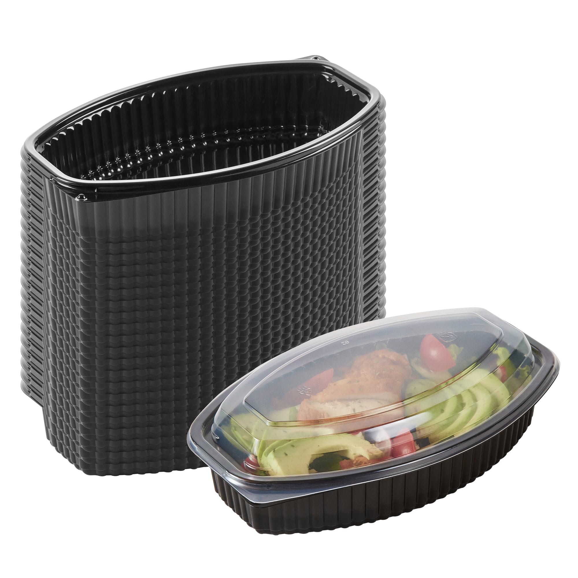 Restaurantware-RW Base 28 Ounce Meal Prep Containers, 100 Microwavable To Go Containers With Lids - Disposable, Freezable, Black Plastic Oval Food Containers, Pack Hot And Cold Food, For Takeaway