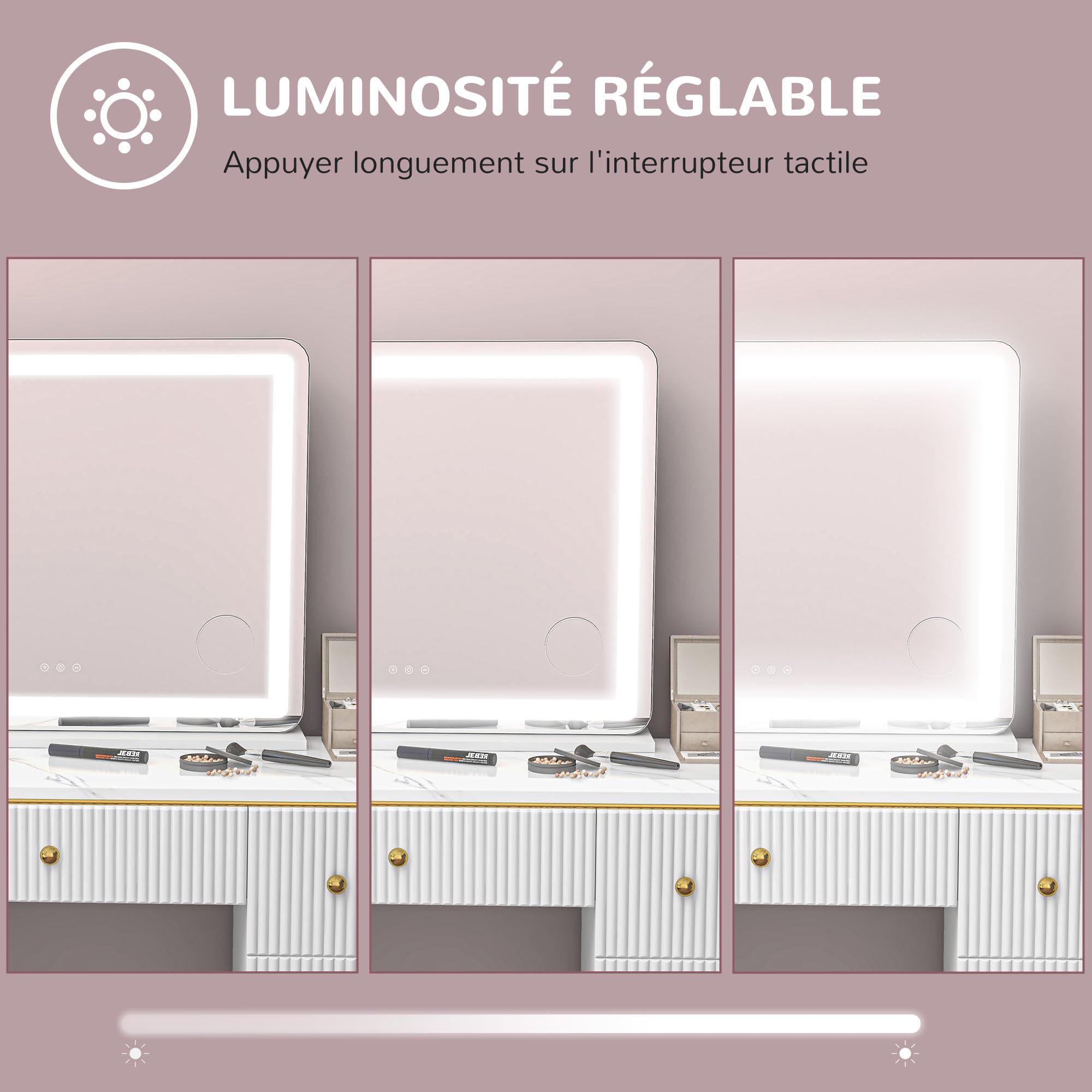 HOMCOM Espejo de Maquillaje Iluminado LED con Intensidad 80x62 cm