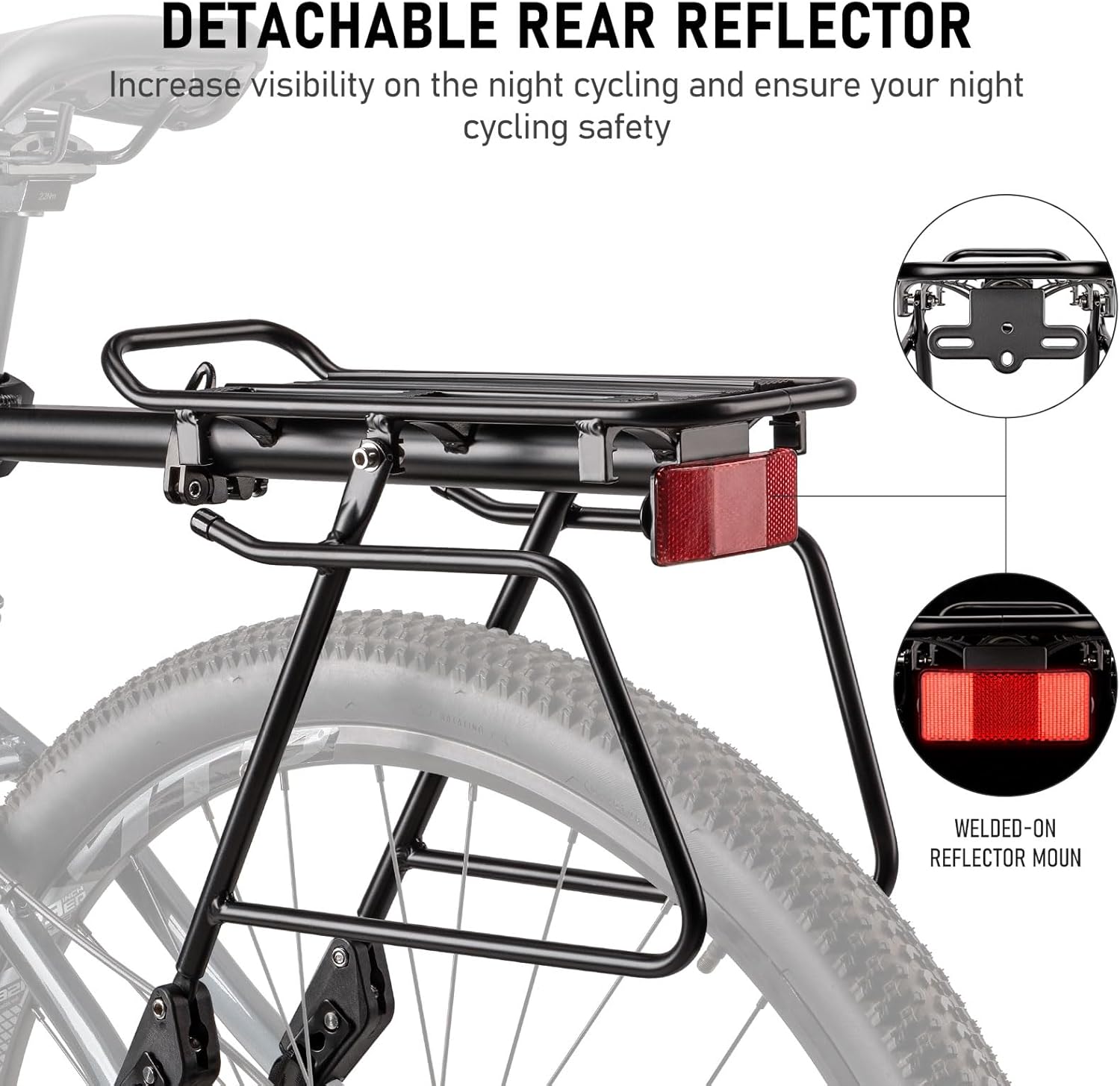 Rear Bike Rack - Bike Cargo Rack Quick Release Mount - Large Capacity Bicycle Pannier Rack 60lbs, Touring Carrier Rack fit 24”-29” and 700c