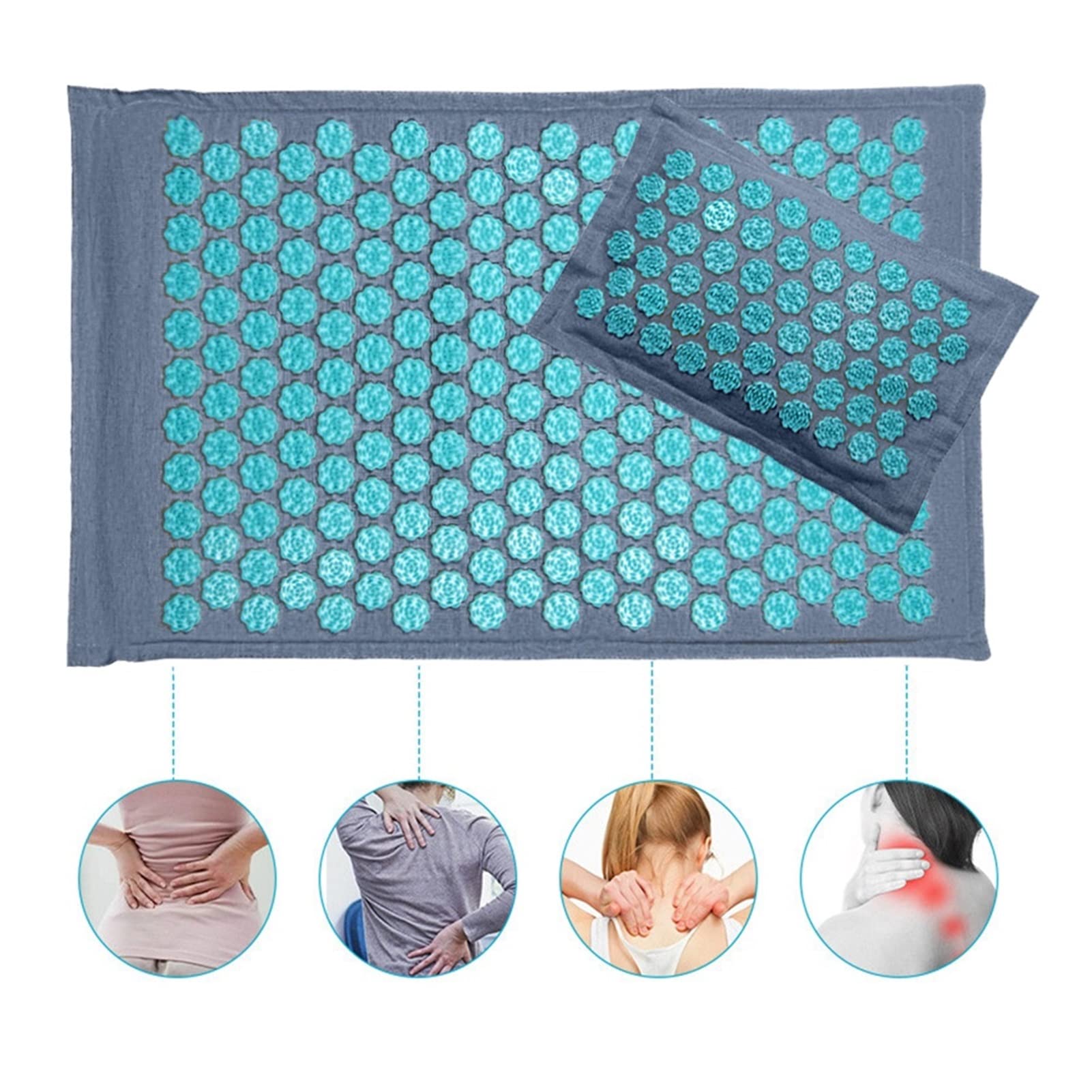 Coussin Massant Tapis d'acupressure à fibre de noix de , tapis de massage au pied avec oreiller Set Relaxation Stress Relief Spike Acupuncture Tapis Coussin Coussin Massant Chauffant(Coffee Mat)