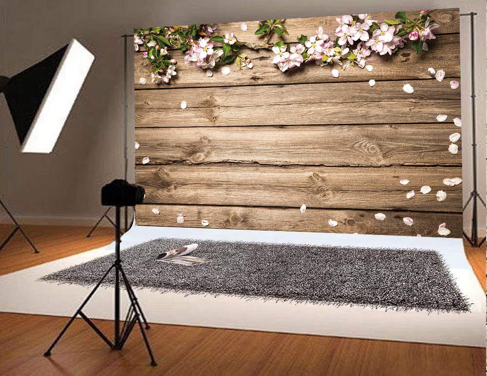 Toile De Fond Photo 210x150 Cm - Motif Bois Rustique Et Fleurs Aquarelle, Vinyle Léger, Pour Anniversaire, Portrait, Décoration - 4